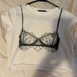 Forever 21 White Tee with Black Lace Print